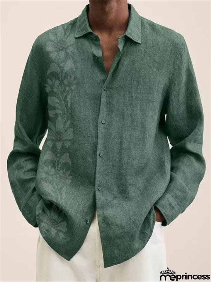 White Floral Printed Long Sleeve Super Soft Cotton Shirt for Men