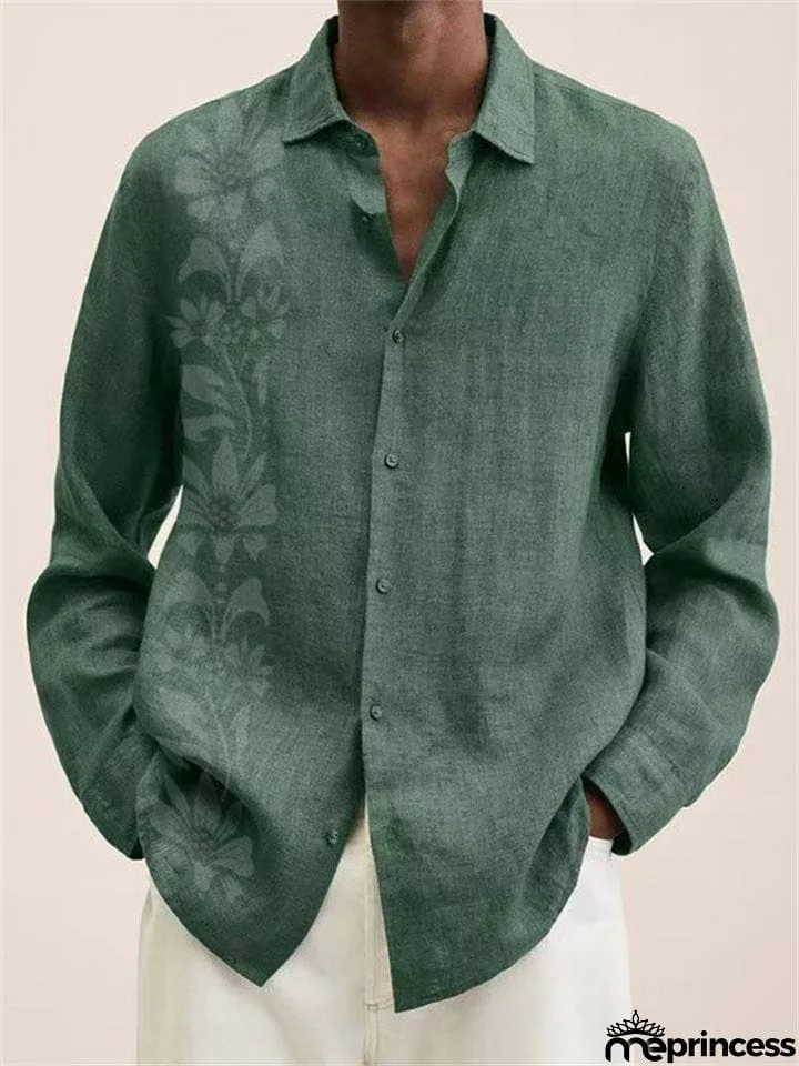 White Floral Printed Long Sleeve Super Soft Cotton Shirt for Men