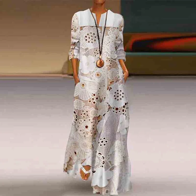 Classy Lace Embroidered Flowy Maxi Dress