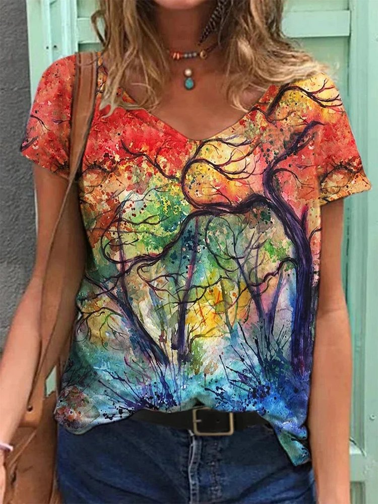 V Neck Short Sleeve Shift T-Shirt
