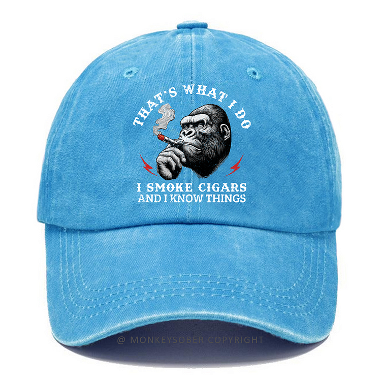 That's What I Do I Smoke Cigars And I Know Things Washed Baseball Caps