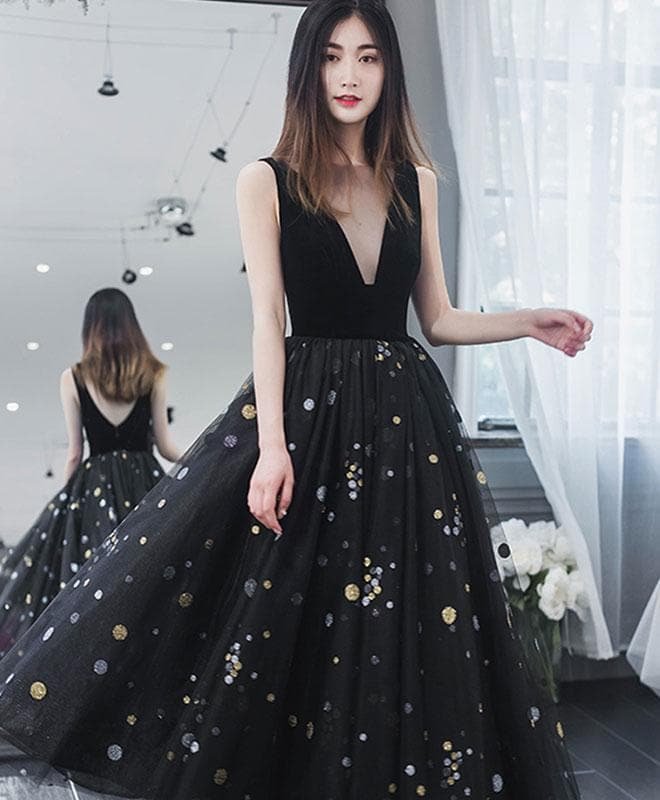 Elegant V Neck Tulle Short Prom Dress, Black Tulle Homecoming Dress