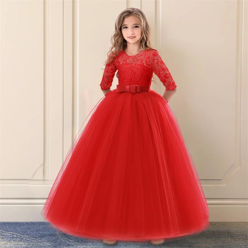 Kids Bridesmaid Lace Girls Dress For Wedding and Party Dresses Evening Christmas Girl long Costume Princess Children Fancy 6 14Y