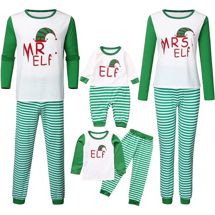 Christmas Elf Squad Stripe Family Matching Pajamas Set