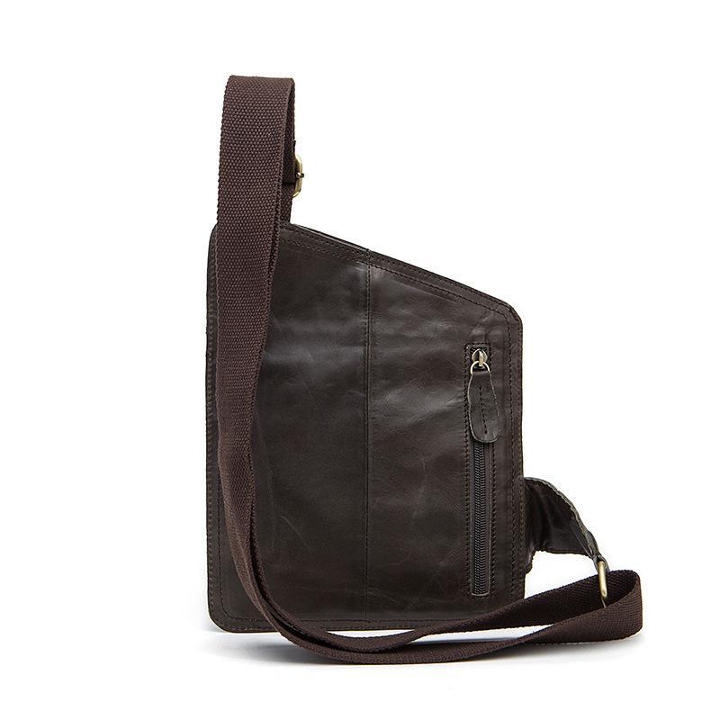 Irregular Design Men's Chest Bag Leather Solid Color Shoulder Bag Crossbody Bag