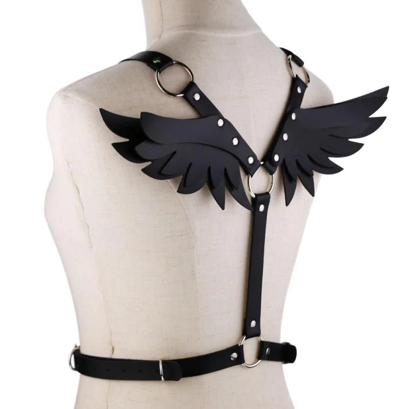 Billionm New Gothic Leather Retro Medieval Renaissance Angel Demon Wings 4 Color Cosplay Accessories Harness Top Tie Punk Body Belt