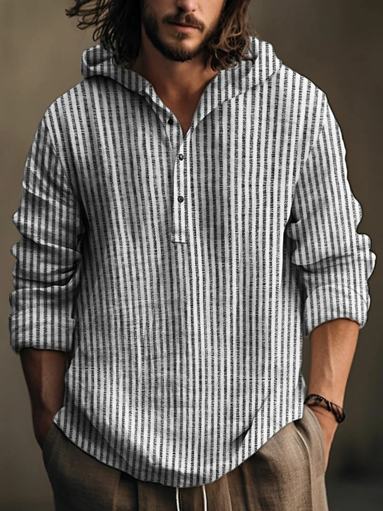 Men's Striped Breathable Linen Blend Hooded Shirt
