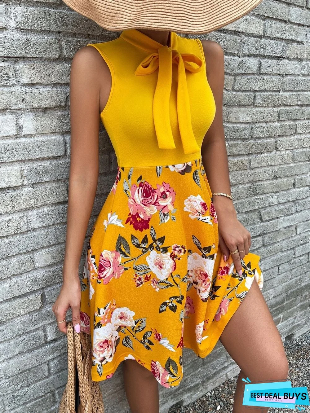 New Printed Short Skirt Bow Tie Dress