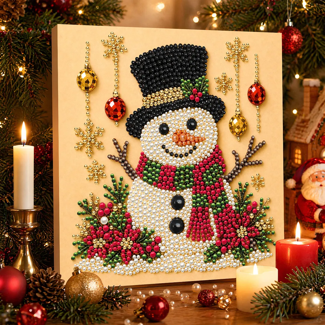 DIY Pearl Painting Art Kits with Frame 7.87x7.87in Home (Christmas for SNOWMAN)