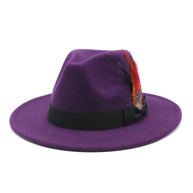 Bow Feather Top Hat Autumn And Winter Big Brim Hat Fashionable Men’s And Women’s Cashmere Felt Hat Style New Hats
