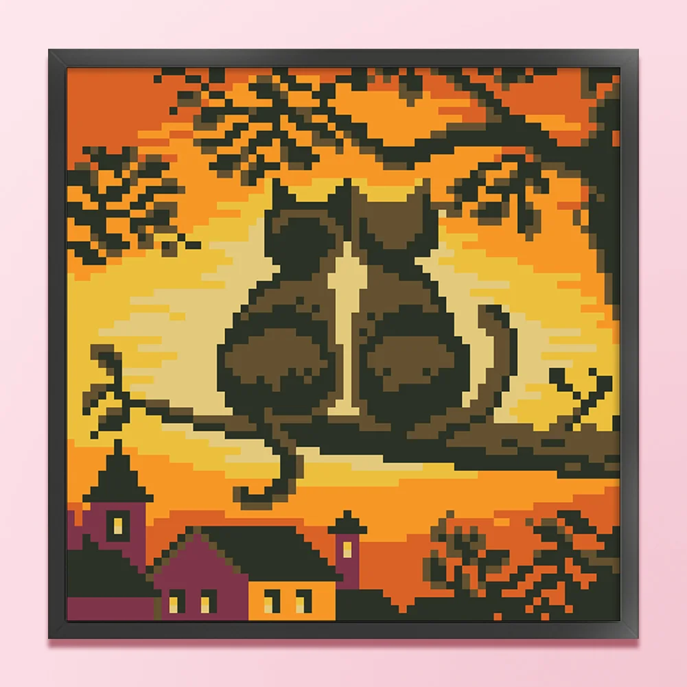 9CT Full Stamped Cross Stitch Bead Embroidery - Cats(Canvas|20*20CM)