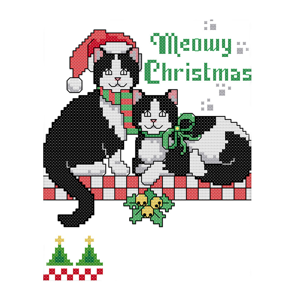 

Christmas Cat - 14CT Stamped Cross Stitch - 21*18CM, 501 Original
