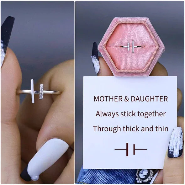 Mother and Daughter Thick and Thin Ring "Always Stick Together"