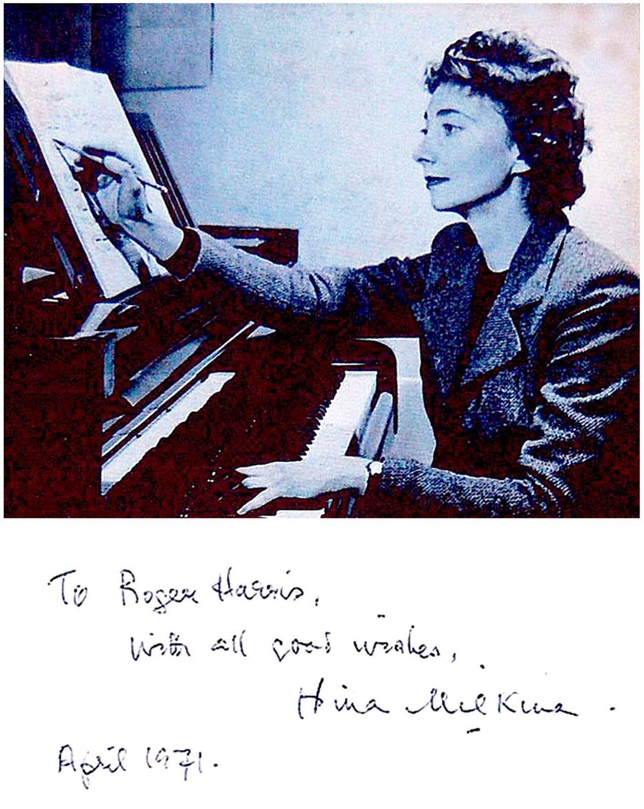 1971 RUSSIAN Pianist NINA MILKINA Original SIGNED AUTOGRAPH + Photo Poster painting + MAT Piano