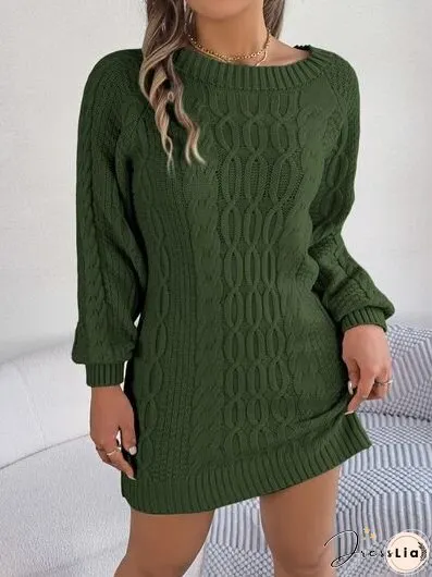 Cable-Knit Round Neck Sweater Dress