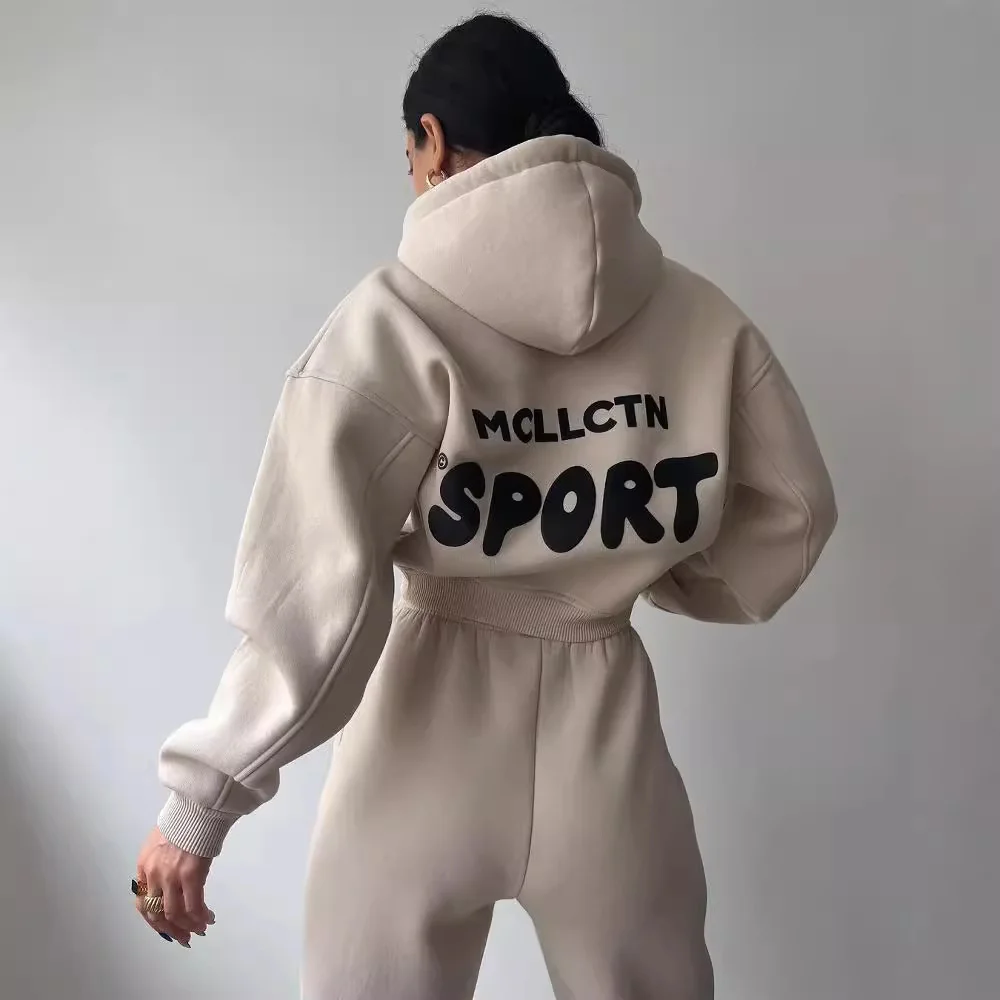 Nigikala Nigikala Casual Plus Velvet Long-Sleeved Hooded Trousers Set For Autumn/Winter 2025