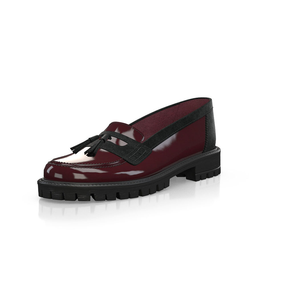 Maroon Patent Leather Round Toe Chunky Heel Fringe Loafers Nicepairs
