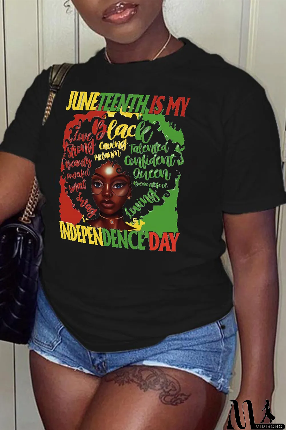 MidiSono - Black Fashion Casual Print Basic O Neck T-Shirts