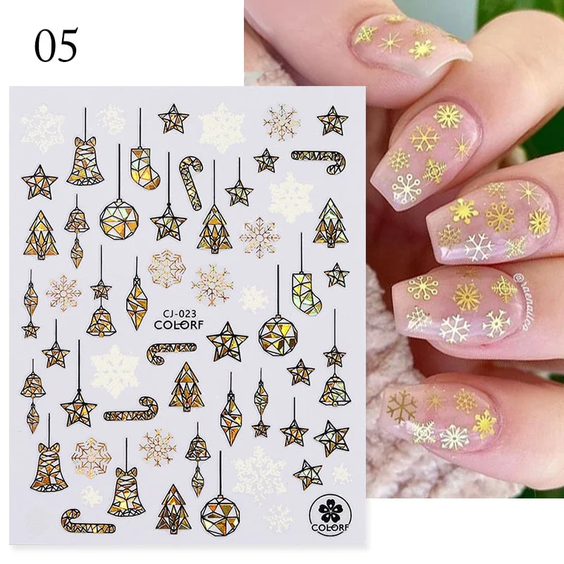 Winter Xmas 3D Nail Sticker Christmas Elk Santa Snowflake Rabbit Cartoon Slider Design Polish Nails Decals Nail Art DIY Decor-Nail Inspo