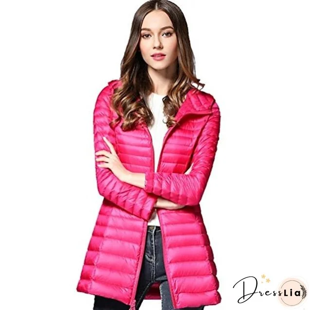 Women's Hoodie Jacket Sports Puffer Jacket Hiking Down Jacket Winter Outdoor Thermal Warm Packable Windproof Breathable Outerwear Windbreaker Trench Coat Hunting Ski / Snowboard Fishing Navy Wine