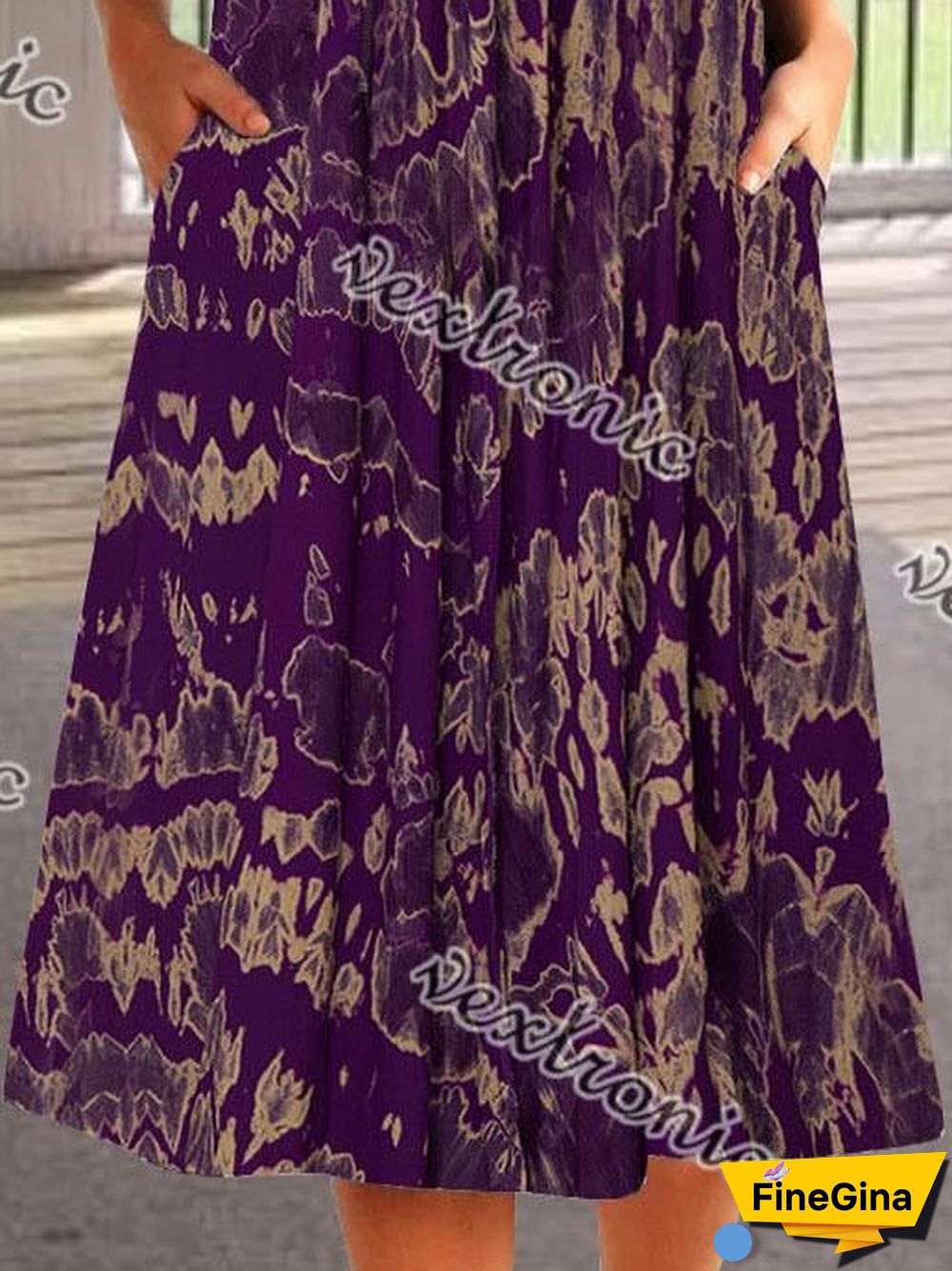 Women's Stylish Floral Print Short Sleeves Round Neck Pockets MIDI Dress