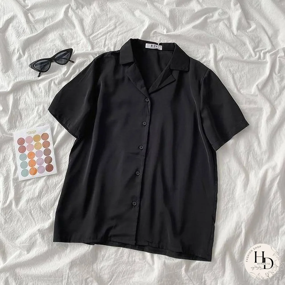 Casual Basic Short Sleeve Blouse Women V-neck Loose Office Formal Shirt Female Fashion Blue Yellow Cardigan Tops