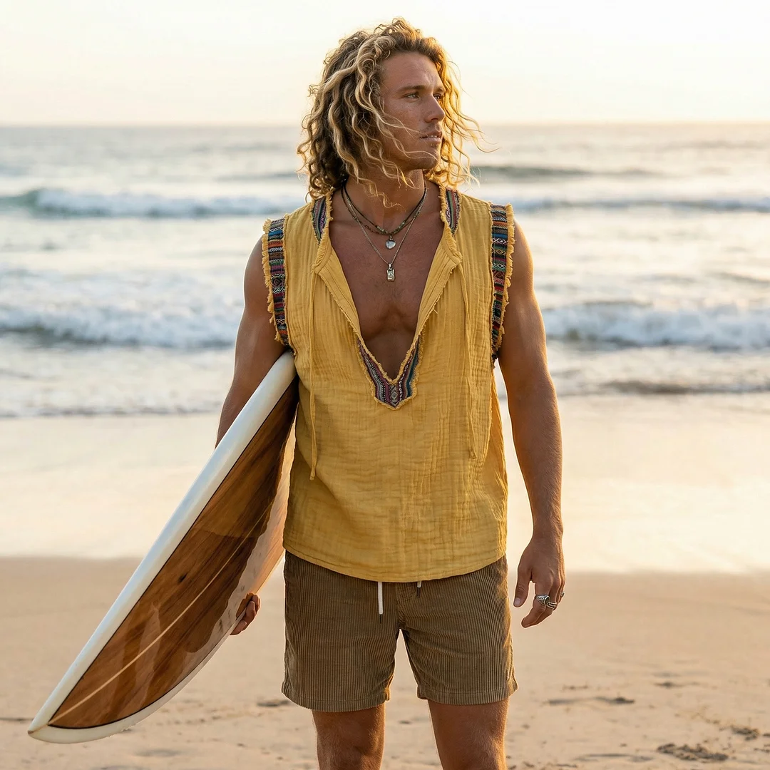 Linen Ethnic Tank Top-inspireuse