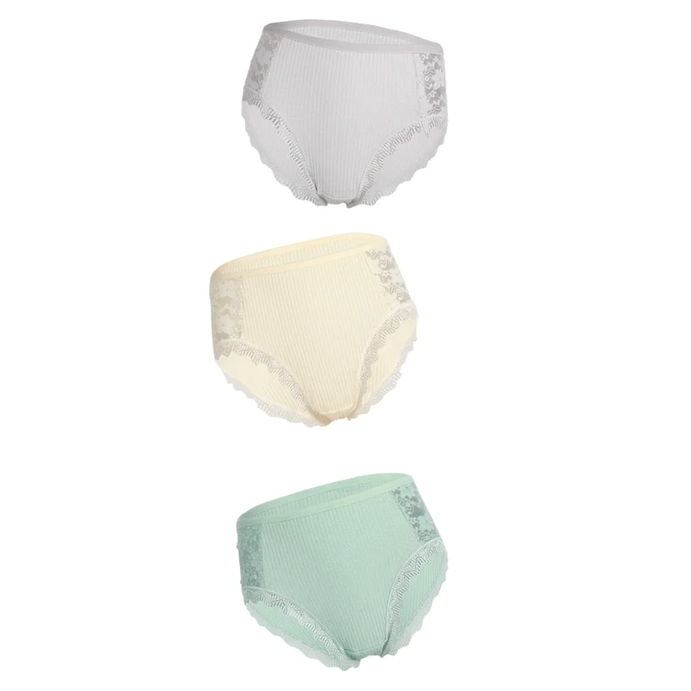3PCS Hot Sale Cotton Panties Comfot Seamless High Waist Women's Panties Solid Lace Briefs Underwear Sexy Plus Size Underpants