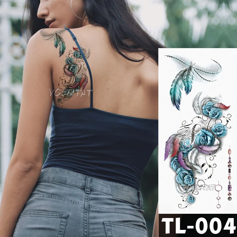 Sdrawing Flower Panda Elephant Watercolor Fox Flower Tattoo Stickers Girls waterproof Temporary Tattoo Women Body Arm Neck Back Art