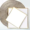 10 Pack | 8" White / Gold Concave Modern Square Plastic Dessert Plates, Disposable Salad Appetizer Party Plates