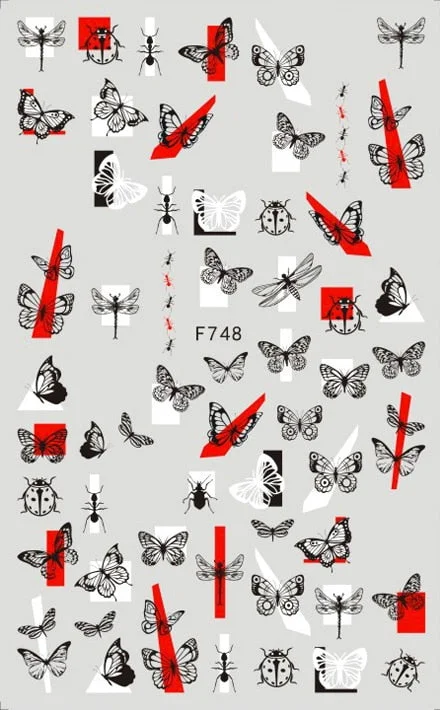 1PC Black Rose Flower Leaves 3D Nail Stickers Colorful Lines Waves Alphabet Sticker Slider Nail Art Decoration For Manicuring