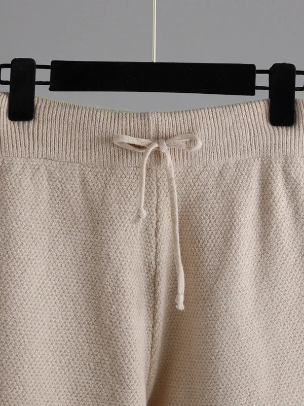 Casual Loose Solid Color Round-Neck Sweater Tops & Wide Leg Pants Suits