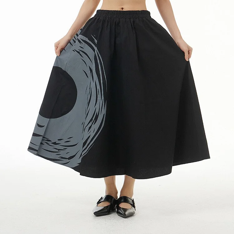 Casual Printed Elastic Waist Pockets Skirt 