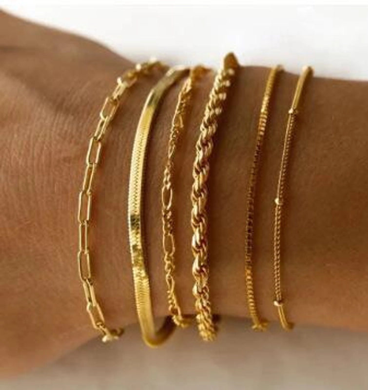 New Titanium Steel Gold Plated Bracelet Suit Fashion Simple Pclip Cuban Chain Bead Chain Jewelry