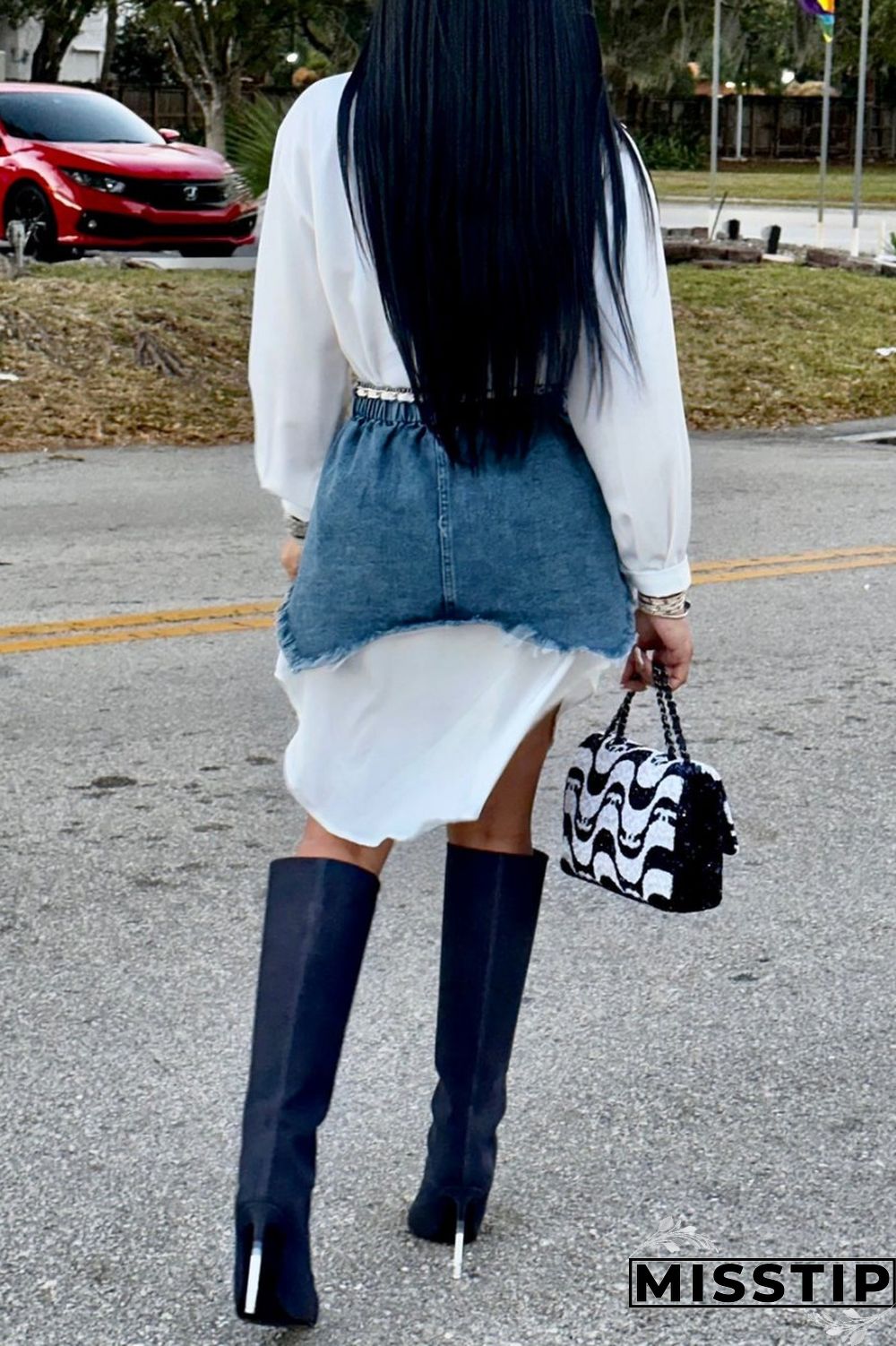 Black Casual Solid Ripped Turndown Collar Long Sleeve Two Pieces