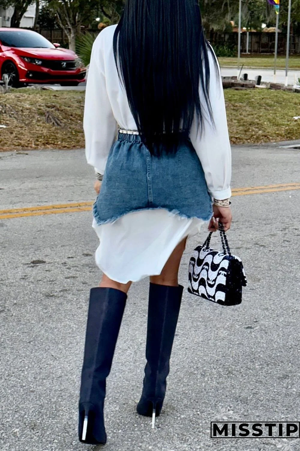 Black Casual Solid Ripped Turndown Collar Long Sleeve Two Pieces