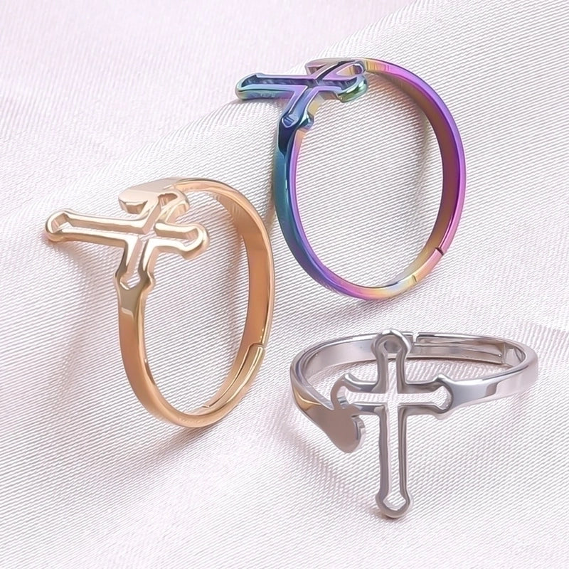 Ethnic Style Cross 304 Stainless Steel 18K Gold Plated Open Ring