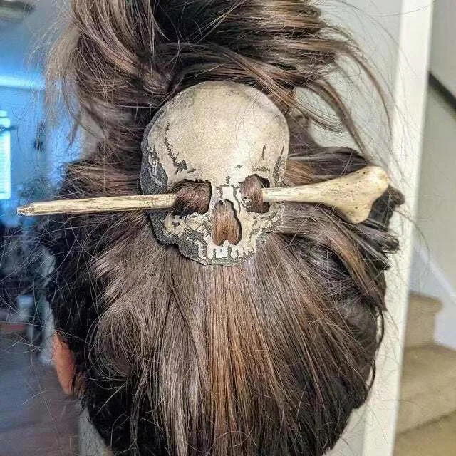 Hair Pin Stick Slide with Faux Skull Bone Moth