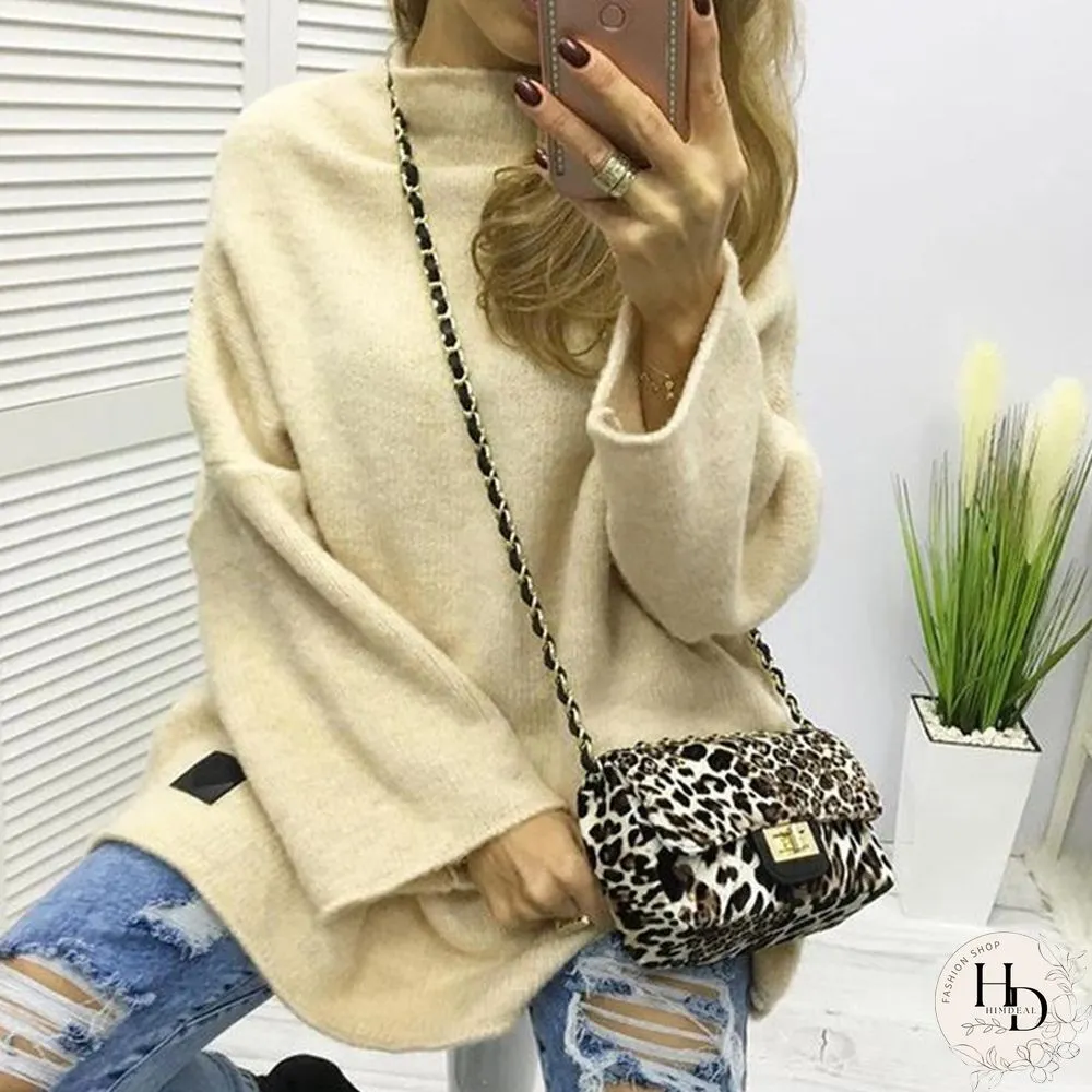 Fall Vintage Casual Appliqued Sweaters Women Loose Turtleneck Pullover Long Sleeve Sweater
