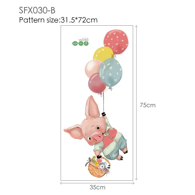 Animal Cartoon Wall Stickers For Kids Rooms Balloon Bunny Decorative 3D Wall Stickers For Children Rooms Large Kids Wall Decals