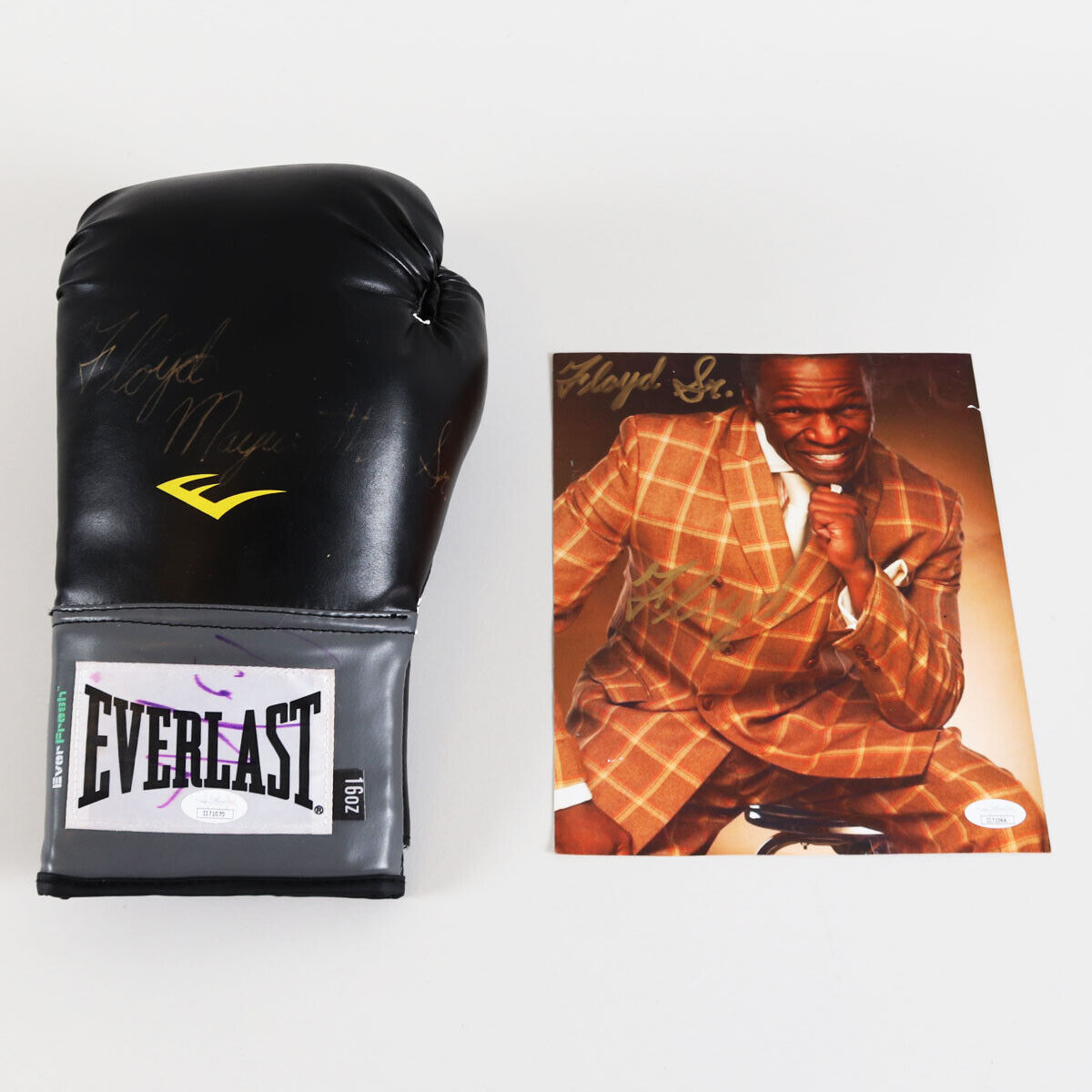 Floyd Mayweather, Sr. Signed Boxing Glove & 8x10 Photo Poster painting Lot Joe Jackson Estate...