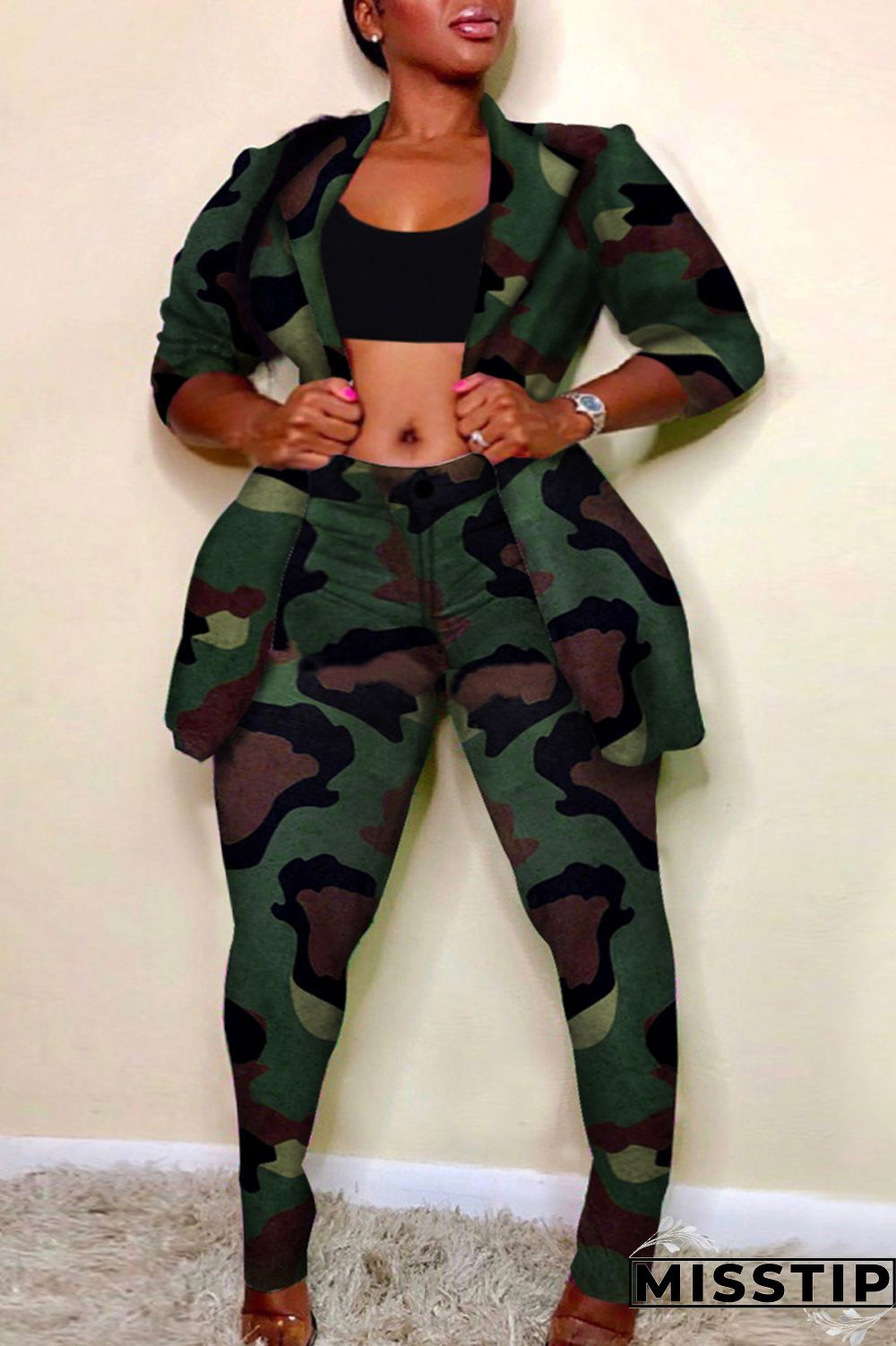 Leopard Print Fashion Casual Print Cardigan Pants Turndown Collar Plus Size Two Pieces