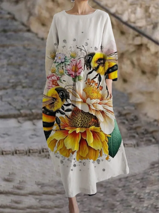 Women's Bee Floral Design Casual Loose Dress