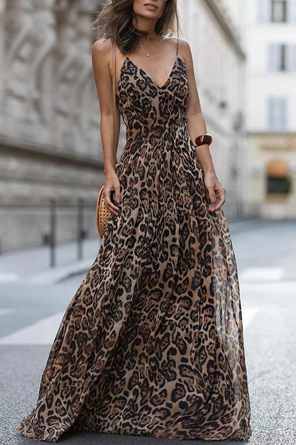 Sexy Leopard Print Sleeveless Maxi Dresses