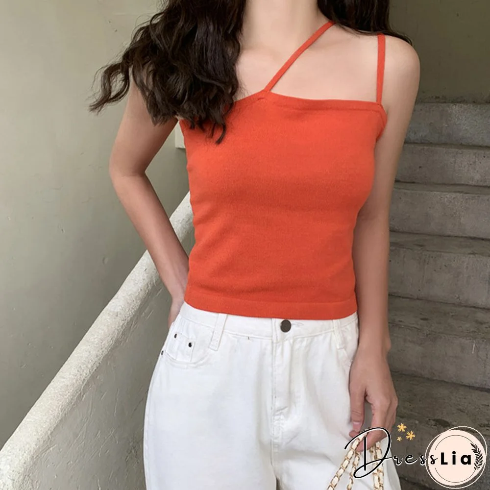 Summer Camisole Women's Double Strap Tank Vest Tops Skinny Elastic Orange Crop Tanks Summer Bottom Green Camis Top Vest Femme