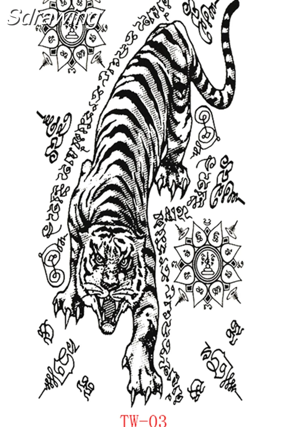 Sdrawing Tattoo Stickers Tiger Thailand Style Men and Women Back Hand and Leg Fake Tattoo