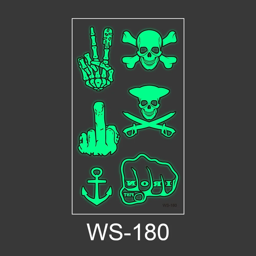 Luminous Tattoo Sticker Nightclub Bar Music Festival Carnival Tattoo Sticker Fluorescent Musical Note Glowing Cool Face Sticker