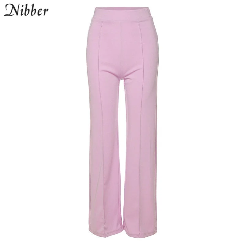Nibber high quality solid simple high waist Straight pants 2020 woman Leisure street elegant office lady elastic trousers mujer