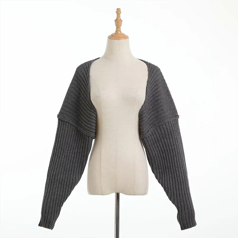 Women's Cardigan Sweaters Wrap Cropped Long Sleeves Female Solid Oversize Jumpers Knitted Crop Tops Bat Ribbed Warm Knitwears Za
