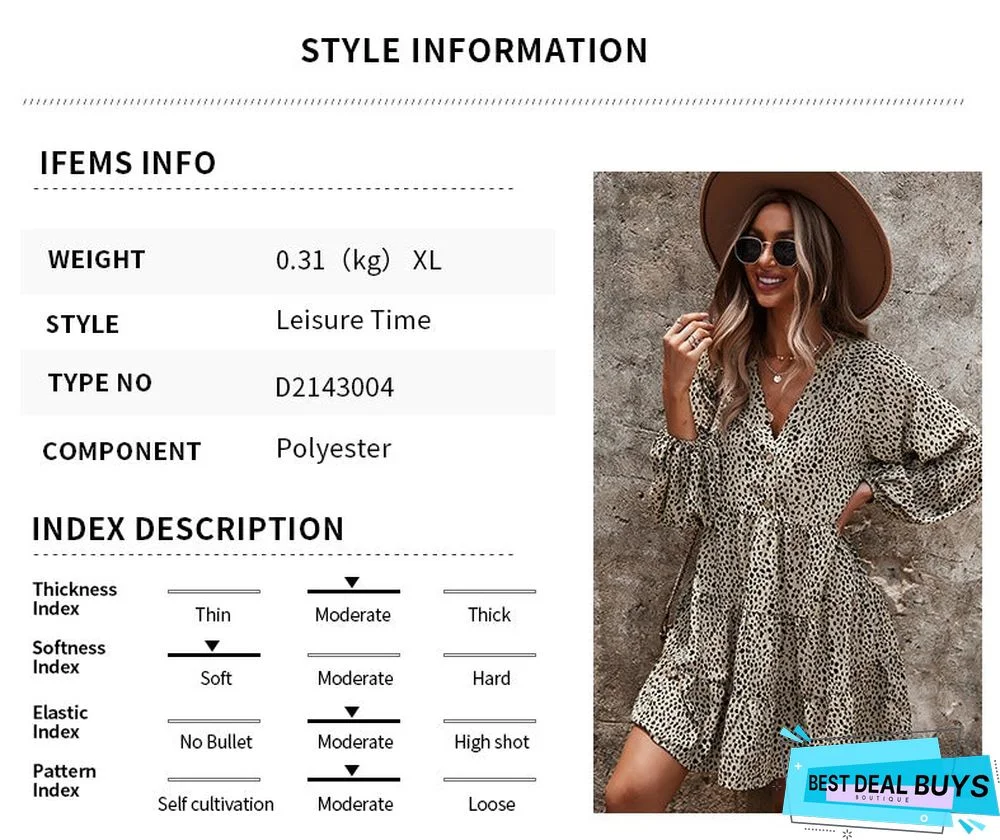 European and American Long Sleeve Fashion Women's Leopard Print Dress